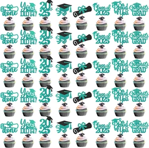 40Pcs Teal Graduation Cupcake Toppers 2025 Graduation Decorations Class of 2025 - Picture 1 of 6