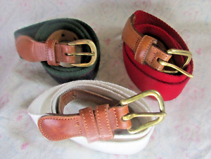 A LOT of 3 VTG. 34 WHITE COACH & NO BRAND RED & GREEN LINEN BROWN LEATHER BELTS