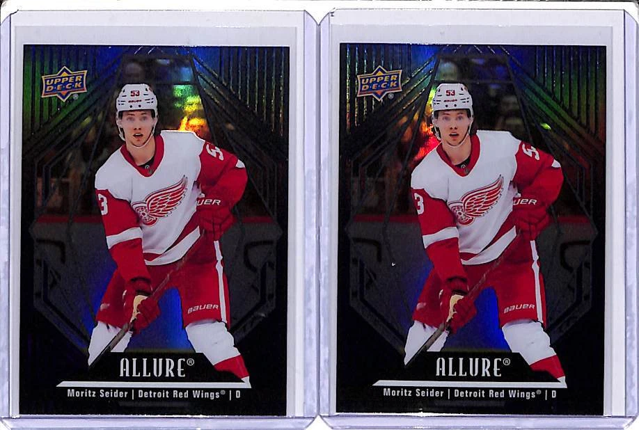 (2) Lot 2022-23 Upper Deck Allure Moritz Seider Black Rainbow #58 Red Wings