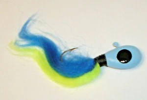 100er Pack maßgeschneidert blau/Chartreuse Zander Haar Fluss Jigs 5/8 Unzen USA (A) - Bild 1 von 4