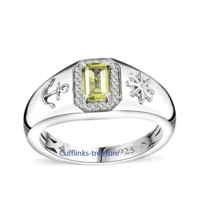 Natural Peridot & CZ Gemstones with 925 Sterling Silver Ring For Men's #9699 - Picture 1 of 4