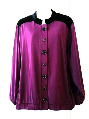 SUSAN GRAVER PURPLE EMBELLISHED MANDARIN COLLAR VELVET TRIM JACKET 24W 2X - Image 1 of 4