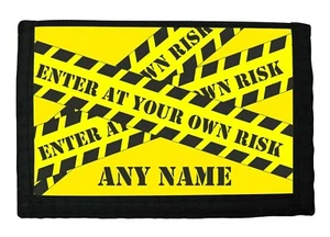 PERSONALISED ENTER AT OWN RISK PRINT BOYS RIP WALLET BIRTHDAY CHRISTMAS GIFT - Picture 1 of 3