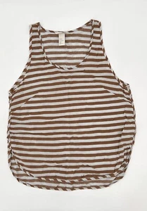 H&M Shirt Womens 10 Brown White Stripe Sleeveless Blouse Round Neck - Picture 1 of 9