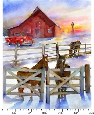 Snowfall on the Range Barn Panel Digitally Printed (34 x 42) 3 Wishes Fabric - Image 1 of 2