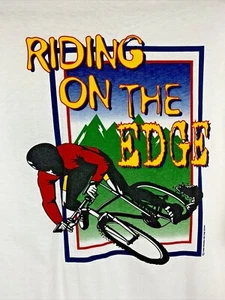 Vintage Hanes Beefy t 1996 BMX Cycling Single Stitch Riding On The Edge T-shirt - Picture 1 of 8
