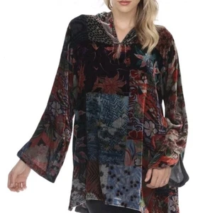Johnny Was Top Grace Tessa Velvet Multicolor Tunic Long Bell Sleeve Size S - Picture 1 of 11