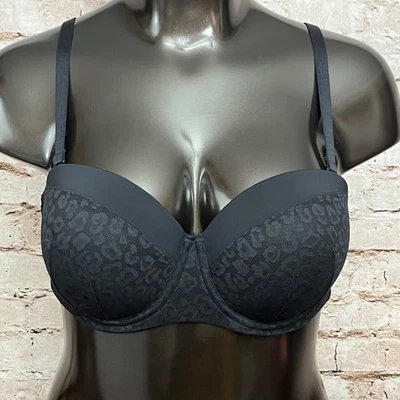Torrid 42D Push-up Strapless Convertible Black Cheetah Underwire T-shirt Bra - Image 1 of 4