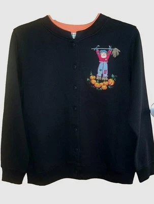 NUEVO CON ETIQUETAS SHENANIGANS Mujeres L Espantapájaros Calabazas Sudadera Botón Cárdigan Top Negro  Foto 1 de 4