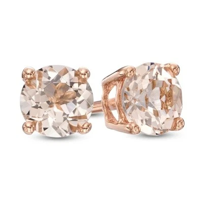 0.25CT Prong Earrings Lab Created Morganite 14K Rose Gold Over Women's Wedding - Image 1 of 4
