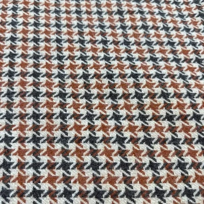Vintage Cashmere Brown & Orange Houndstooth Wool Fabric 2.5 yd 60" W Medium - Image 1 of 4