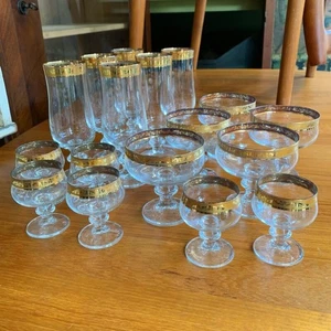 17er Set Gläser Goldrand Sektglas Weinglas Champagnerschale vintage antik alt - Bild 1 von 7