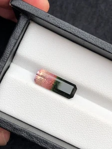 4.1 Carats Unique Tri-Color Tourmaline Gemstone: Emerald Cut - Picture 1 of 10