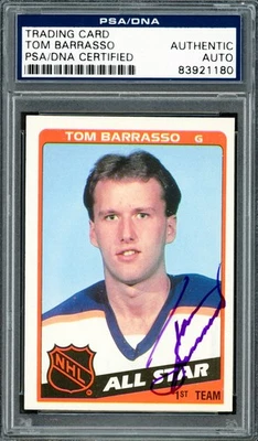 Tom Barrasso Signed 1984-85 Topps RC 158 Buffalo Sabres PSA/DNA #83921180 - Image 1 of 2