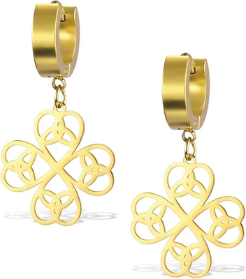 Klee Keltische Knoten Ohrringe für Frauen Vier blättriges Kleeblatt baumeln Edel - Bild 1 von 4