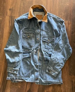 Schaefer Outfitters Men’s Large Coat Denim With Leather Collar USA - Picture 1 of 6