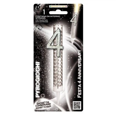 Candela Fiaccola Numero 4 Argento Glitter Fontana da interno Magic Flambè - Immagine 1 di 2