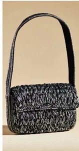 Anthropologie Fiona Borsa con Perline Edizione Uncinetto - Nero e Argento - Foto 1 di 1
