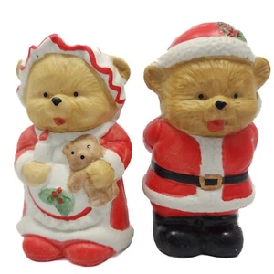 Teddy Bear Santa and Mrs Claus Salt and Pepper Shakers 3.75in Christmas Holiday - Picture 1 of 13