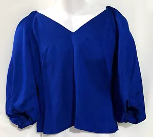 Lauren Ralph Lauren Shirt Blouse Women’s 4 Royal Blue 3/4 Puff Sleeve V Neck - Picture 1 of 8