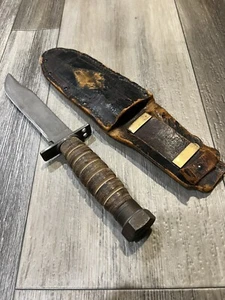 Early US 6” Camillus Jet Pilot Survival Knife Fixed Blade Scabbard Vietnam War - Picture 1 of 16