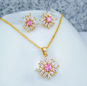  Damenanhänger Set vergoldete Gold 18K/ 750er auffallende Anhänger Rosa Topas - Bild 1 von 3