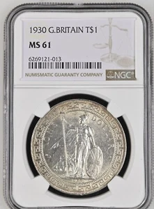 1930 Great Britian Silver Trade Dollar $1 NGC MS 61 Certified Mint State KM# T5 - Picture 1 of 4