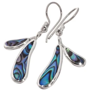 "Pendientes de gota de plata 925 genuina Paua Abalón pétalo de ley, 3/4" - Imagen 1 de 3