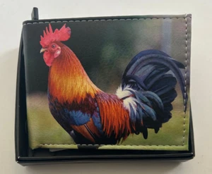 Cartera de cuero para hombre Rooster doble pliegue impresa viene en caja de regalo - Imagen 1 de 3