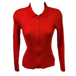 Forever 21 Girls Sweater Orange Collared Long Sleeve Zipper Ribbed Knit 13/14 - Picture 1 of 7