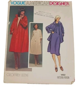 Vtg Vogue American Designer Patterns 1492 Geoffrey Beene Size 12 Dress Jacket - Picture 1 of 4