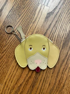 Rolfs® Dog Shape Tan Leather Coin Purse w/keychain pull zipper Labrador Pouch - Picture 1 of 5