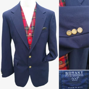 Vintage Botany 500 Blue Blazer Mens 41L Gold Buttons Suit Jacket Worsted Wool - Picture 1 of 11