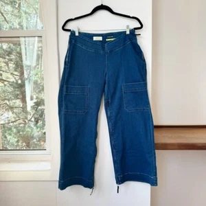 New Anthropologie Maeve The Colette Cropped Cord Wide Leg Denim Cargo Blue Sz 29 - Picture 1 of 7
