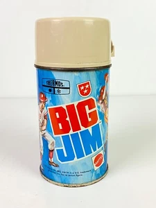 Vintage 1972 BIG JIM Action Figure Metal Thermos Bottle for Lunchbox in HTF BLUE - Picture 1 of 15