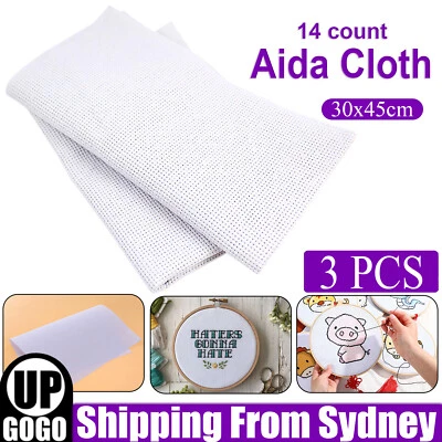 3x Precut Cross Stitch Aida Cloth 14 Count White 100% Cotton Fabric 30cm x 45cm  - image 1 of 4