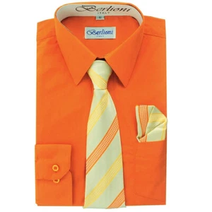 Boy's Orange Designer Dress Shirt Tie & Hank Set Berlioni - NWT - Picture 1 of 1