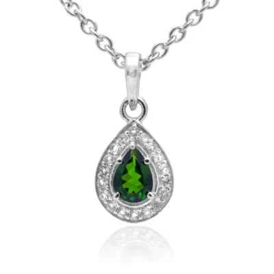 Natural Chrome Diopside Gemstone 925 Sterling Silver Teardrop Pendant Necklace - Image 1 of 4