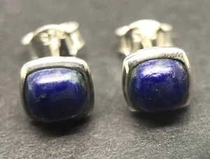 lapis lazuli stud earrings solid Sterling Silver cushion. New, 6mm. Natural. Box - Picture 1 of 8