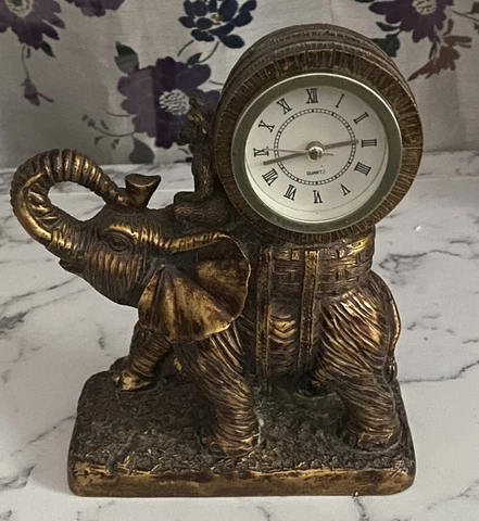 Vintage Elephant & Monkey Clock Bronze Color Safari Theme READ Description!! Cover