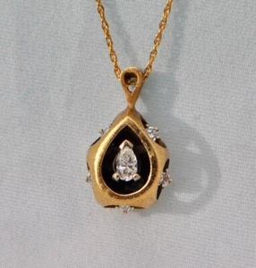 Vintage 14k massives Gold natürlicher Diamant Halskette - Anhänger Shadowbox Cluster - Bild 1 von 10