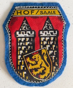 HOF Felt Back Travel Patch Vtg Souvenir Crest Coat of Arms Germany Saale River - Picture 1 of 2