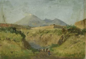 Johann Heinrich Limpert 1858-1938 Ölgemälde antik Vesuv Vulkan mit Landschaft - Bild 1 von 6