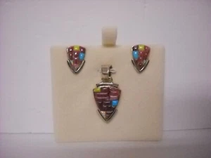 Purple, Mohave Green & Kingsman Turquoise Sterling Silver Earrings & Charm #177 - Picture 1 of 8