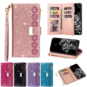 Glitter Wallet Case Zip Card Slot Flip Cover for Xiaomi Redmi Note 12/13/14 Pro+ - Picture 1 of 33