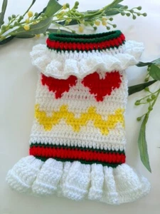 Hund Weihnachtspullover/Handarbeit gehäkelt/Ausschnitt 11", Länge 11,5", Brustumfang 13, Neu - Bild 1 von 8