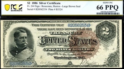 HGR 1886 $2 Silver Certificate FR.244 ((Crazy RARE - Read)) PCGS GEM UNC 66PPQ - Image 1 of 2