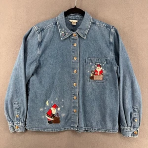 Camisa vaquera vintage bordada de Navidad con botones Christopher Banks M azul - Imagen 1 de 16