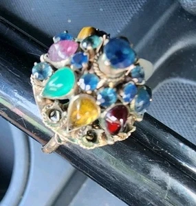 Vintage Thai Princess Ring 8K Gold Multi Gemstone Size 7 - Picture 1 of 11
