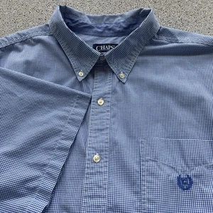 CHAPS Easy Care Blue Gingham Mens 3XLT BIG TALL Button Down Shirt Short Sleeve - Picture 1 of 13